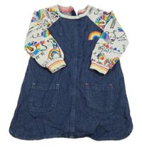 Tmavomodro-šedé riflovo/teplákové šaty se zvířaty Next