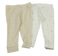 2x lehké tepláky - smetanové s ovcemi + béžové melírované F&F