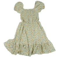 Béžové kvetované šaty s prestrihmi C&A