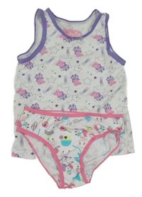 2set - Bílá košilka s Peppou + bílé kalhotky s jednorožci