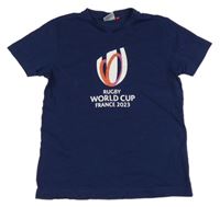 Tmavomodré tričko s potiskem - rugby
