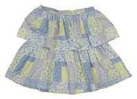 Bielo-světlemodro-žltá kvetovaná patchwork vrstvená sukňa Dunnes