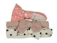 3x čelenka s mašlí - růžová + pudrová + smetanová puntíkatá