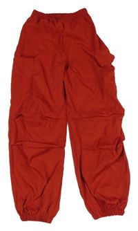 Červené šušťákové cargo cuff nohavice Shein