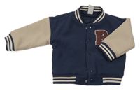 Tmavomodro-béžová flaušová podšitá baseballová bunda s písmenem H&M