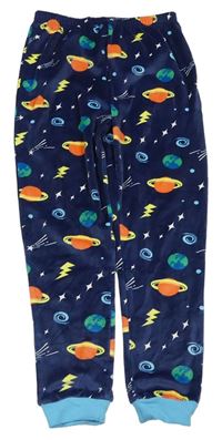 Modré plyšové pyžamové nohavice s vesmírom M&Co.