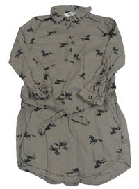 Béžové košeľové šaty s jednorožcami a opaskom zn. H&M