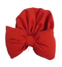 Červená turbanová čapica s mašlou