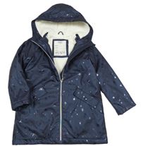 Tmavomodrá nepromokavá zateplená bunda s hvězdičkami a kapucí M&S