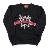 Čierny trblietavý sveter s nápisem z flitrů Tu