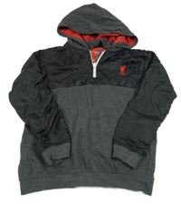 Tmavošedo-černá mikina s šusťákovým pruhem a kapucí 