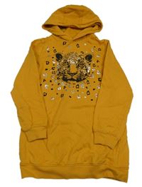 Hořčicové teplákové šaty s leopardem a kapucí BPC