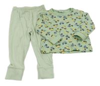 Světlezelené pyžamo s auty a bagry 