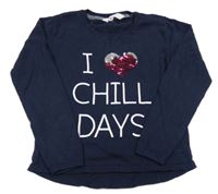 Tmavomodrý ľahký sveter s nápisom a srdcem z flitrů H&M