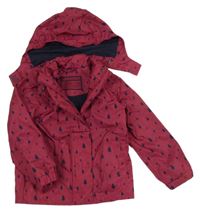 Rubínová šušťáková vzorovaná jarná bunda s kapucňou Pocopiano