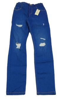 Nové - modré skinny rifle s dírami River Island