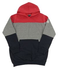 Růžovo-šedo-tmavomodrá mikina s kapucí 