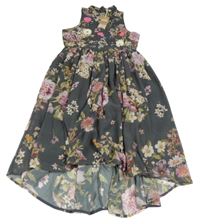 Nové - šedo-barevné květované šifonové šaty Next