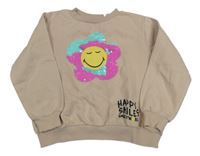 Béžová overisze mikina so smajlíkem z flitrů H&M