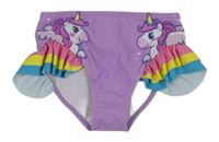 Fialovo-farebné plavkové nohavičky s jednorožcami a volánikmi Shein
