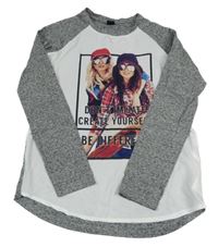 Sivo-biele tričko s dievčatkom Y.F.K.