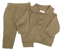 2 set - hnedý ľahký sveter s límečkem + pletené nohavice F&F