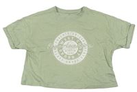 Zelenošedé crop tričko s potlačou a nápisom George