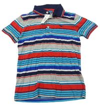 Šedo-modrozeleno-červené pruhované polo tričko Bluezoo