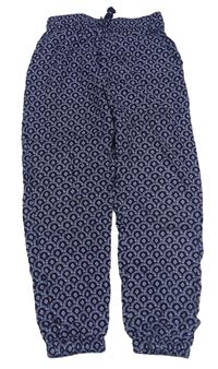 Tmavomodré vzorované volné kalhoty H&M