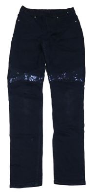 Tmavomodré džegíny s flitry H&M