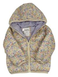 Bílá květovaná šusťáková zimní bunda s kapucí Sinsay