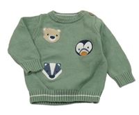 Zelený sveter so zvieratkami Nutmeg