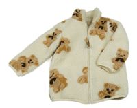 Smotanová huňatá podšitá bunda s medvídky a Pep&Co