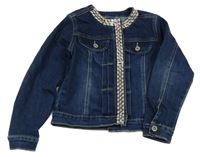 Tmavomodrá rifľová bunda so zdobením z kamínků