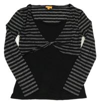 Černo-stříbrné triko s našitým pruhovaným třpytivým bolerkem 