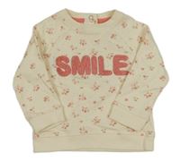 Smetanovo-ružová kvetovaná mikina s nápisom