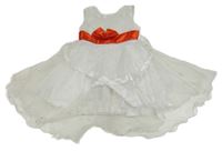 Bílo-červené šaty s mašlí a puntíkatou sukní