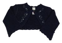 Tmavomodré žinylkové svetrové bolerko s kvetmi Baby Mac