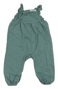Zelený teplákový kalhotový overal s volánky Topomini