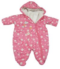 Růžovo-bílá puntíkatá šusťáková zizateplená ní kombinéza s kapucí St. Bernard