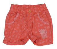 Korálové plátěné kraťasy s listy Ergee