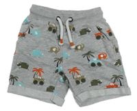 Sivé teplákové kraťasy so zvieratkami a autami Topomini