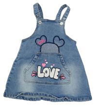 Svetlomodré rifľové na traké šaty s nápisom a kamienkami