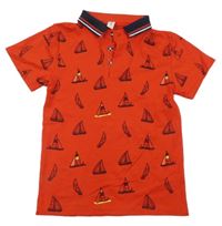 Červeno-černé polo tričko s loďkami 