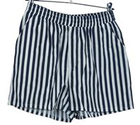 Dámské tmavomodro-bílé pruhované plátěné kraťasy Primark 