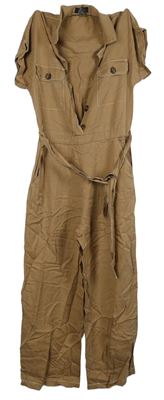 Dámský béžový kalhotový culottes overal s páskem Bershka 