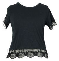 Dámské černé crop tričko s krajkou Topshop 