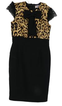 Dámske béžovo-čierne vzorované púzdrové šaty s mašlou zn. Philip