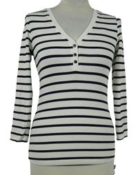 Nové - Dámské bílo-černé pruhované žebrované triko Dunnes 