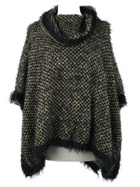 Dámské černo-béžové vzorované svetrové pončo s komínovým límcem Apart 